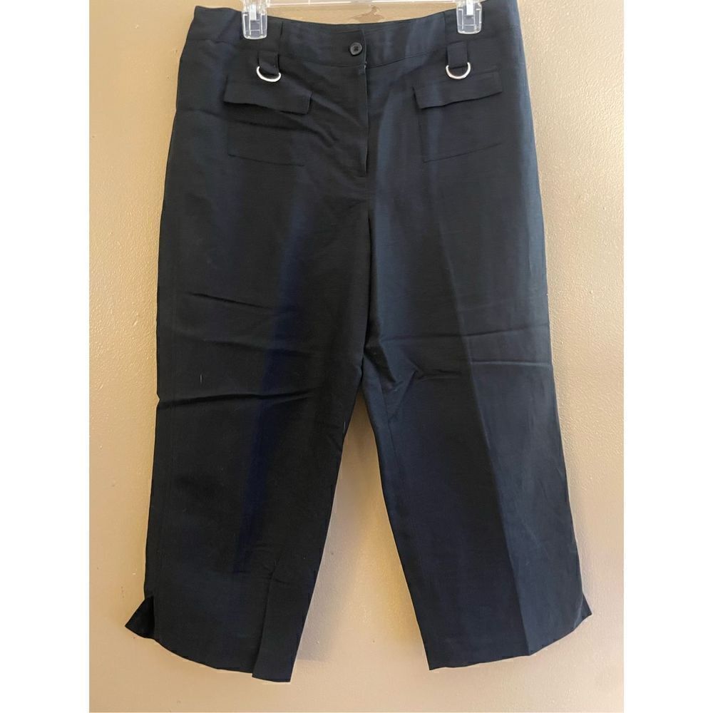 Larry Levine Petite Black Capri Wide Leg Linen Pants Size 12 Petite